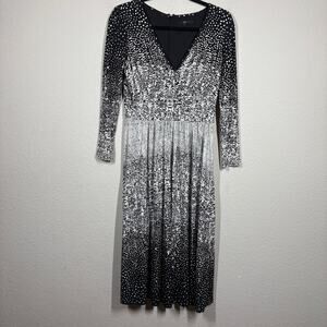 Tibi Womens Size 4 Polka Dot Midi Shift Dress Ombre V-Neck Hourglass Long Sleeve